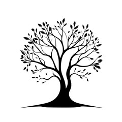 Elegant Black Tree Silhouette: Minimalist Botanical Vector Art