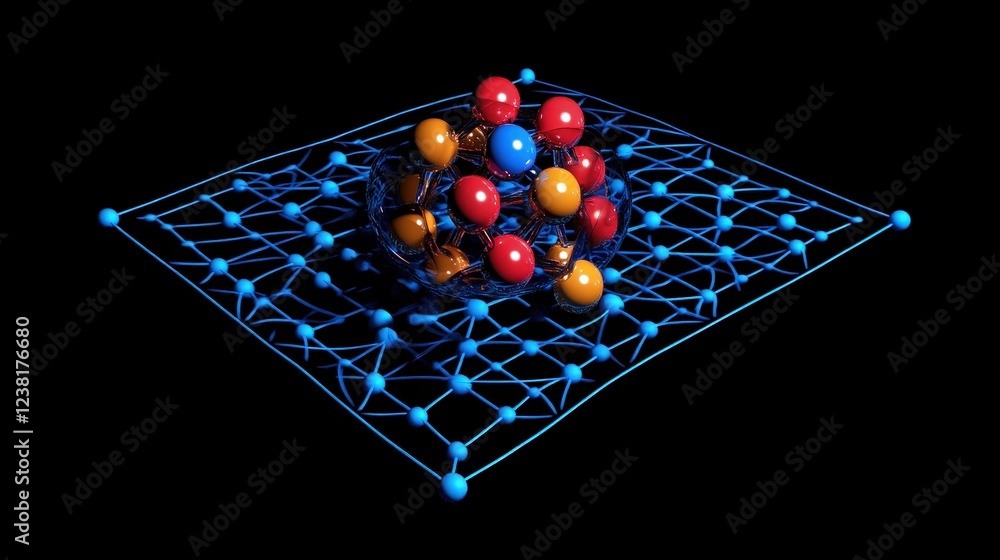 Poster 3d simulation of electron orbitals in an atom, showing the regions where electrons are likely to be 