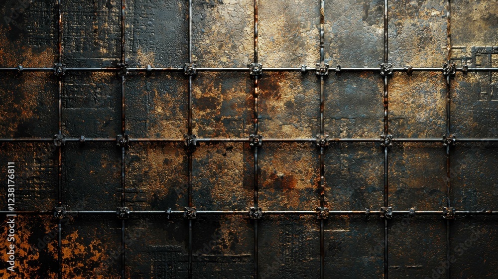 Poster rusty metal background with grid pattern and textured surface
