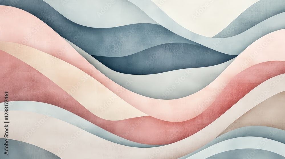 Poster background of soft, undulating curves in pastel colors, creating a sense of calm and fluidity.
