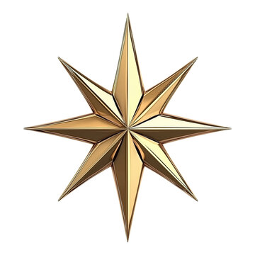 gleaming eight pointed gold star symbol of light and guidance shines against dark background isolated on png transparent background