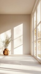 Fototapeta premium Minimalist Interior with Natural Light and Potted Plant Decor