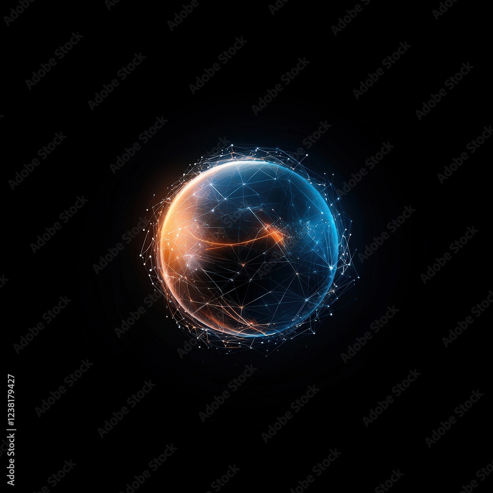 Wall mural a glowing sphere with a network of lines surrounding it