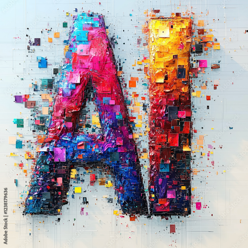 Poster ai letters formed from colorful abstract tiles and digital fragments