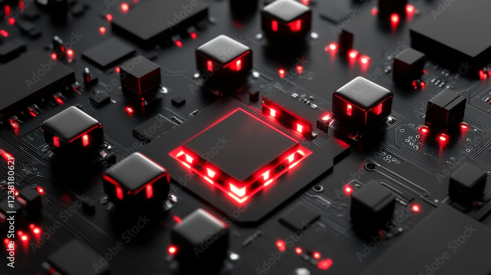 Aufkleber circuit board with glowing red components showcasing advanced technology and design