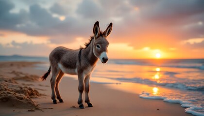 baby donkey mule standing watercolor generative ai