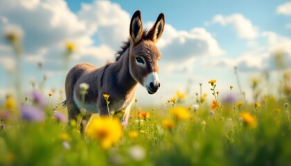 baby donkey mule standing watercolor generative ai