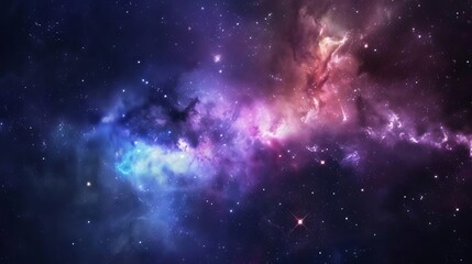 Fototapeta premium Majestic cosmic panorama of a swirling nebula surrounded by glimmering galaxies in the depths of outer space, featuring an ethereal abstract cosmos background