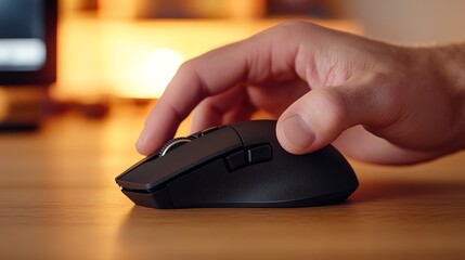 Close-up of hand using a computer mouse.