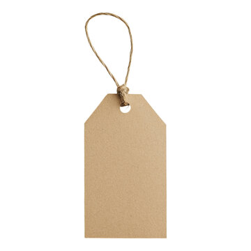 blank brown paper tag with jute string ready for labeling messaging isolated on png transparent background