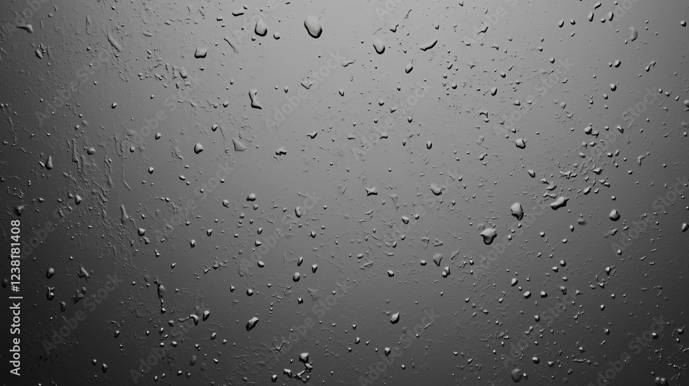 Poster water droplets on dark surface: abstract texture of water droplets scattered across a dark, textured