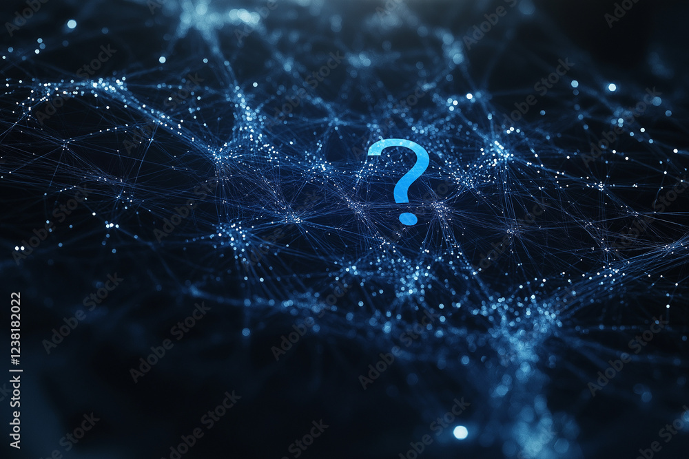 Poster abstract technology background with digital wireless network concept and blue question mark on the s