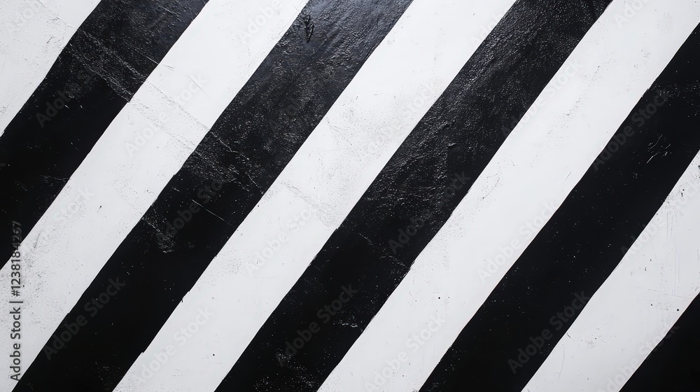 Poster bold and contrasting background with alternating thick black and white diagonal stripes, creating a 