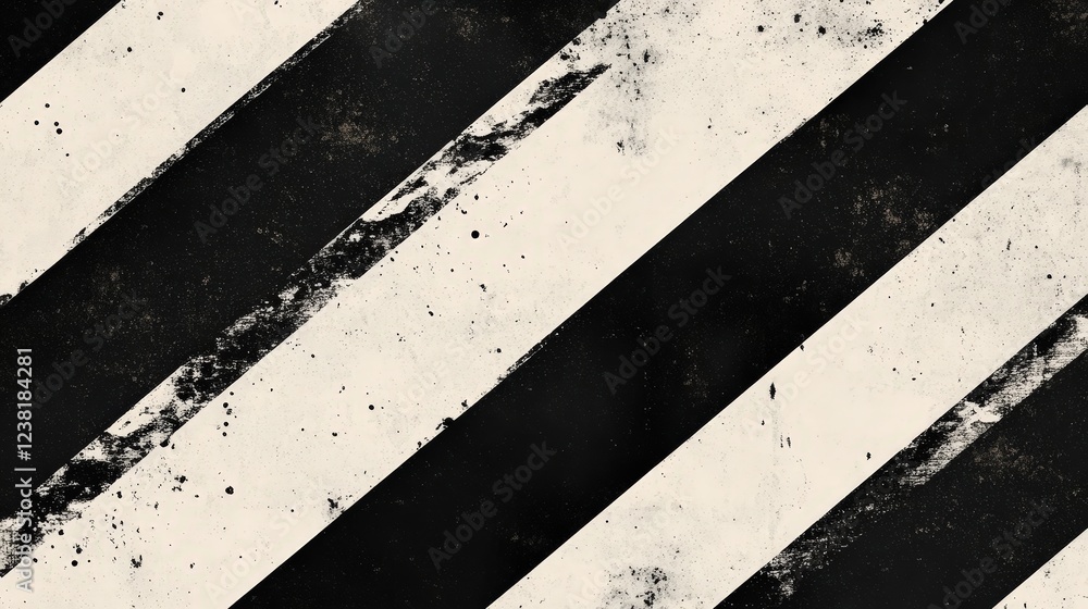 Poster bold and contrasting background with alternating thick black and white diagonal stripes, creating a 