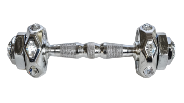 Chrome dumbbell with crystals on transparent background for fitness and bodybuilding - Powered by Adobe