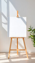 blank art canvas on easel in sunlit studio, inviting creativity and inspiration