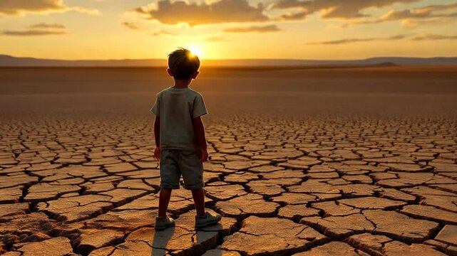 Parched Boy Gazing at the Barren Land