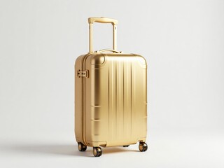 Stylish gold suitcase isolated on a white background.  Luxury travel, luggage, baggage, vacation concept.