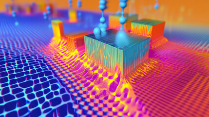 Colorful abstract representation of quantum computing processes in a futuristic setting