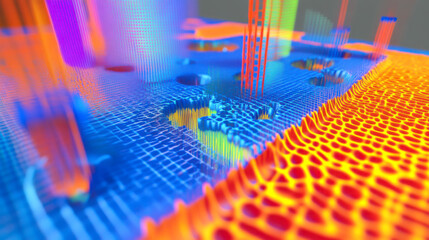 Colorful abstract representation of quantum computing processes in a futuristic setting