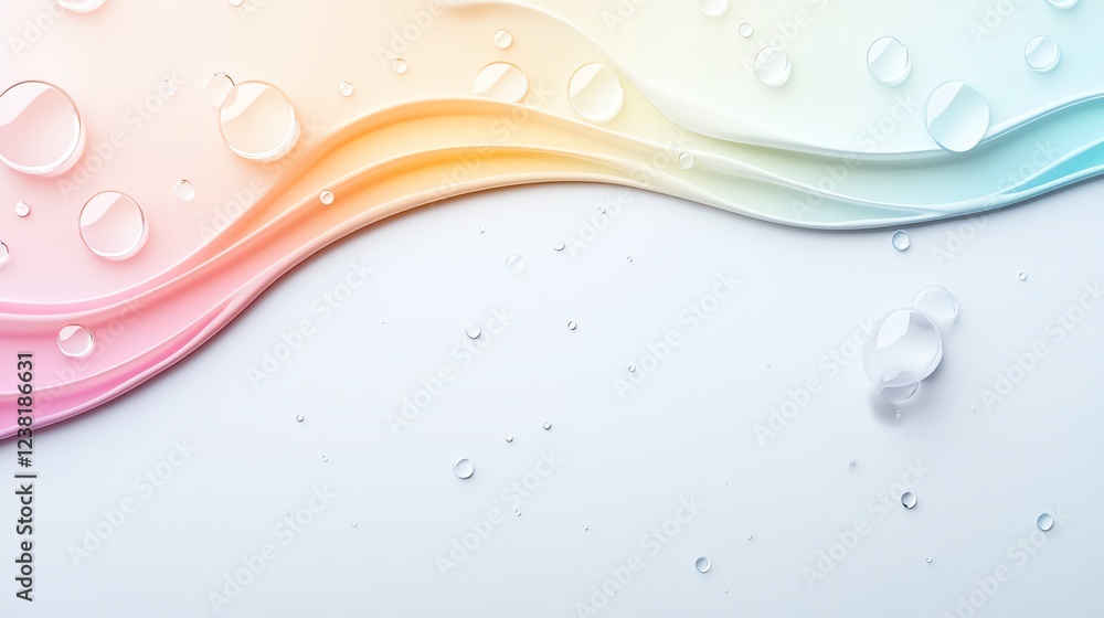 Poster abstract pastel gradient with water droplets creating a serene and refreshing background design.