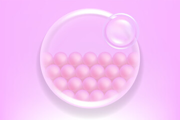 Hyaluronic acid and Niacinamide hair and skin solutions ad, pink collagen serum drops into skin cell with cosmetic advertising background ready to use, illustration vector.