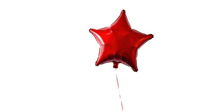 Red star shaped balloon floating on transparent background - Powered by Adobe