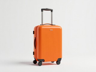 Bright orange hardside carry-on suitcase. Modern, travel, luggage, baggage concept.