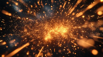 burst of glowing particles radiating from the center, creating a dynamic motion effect with sparkling trails of light.