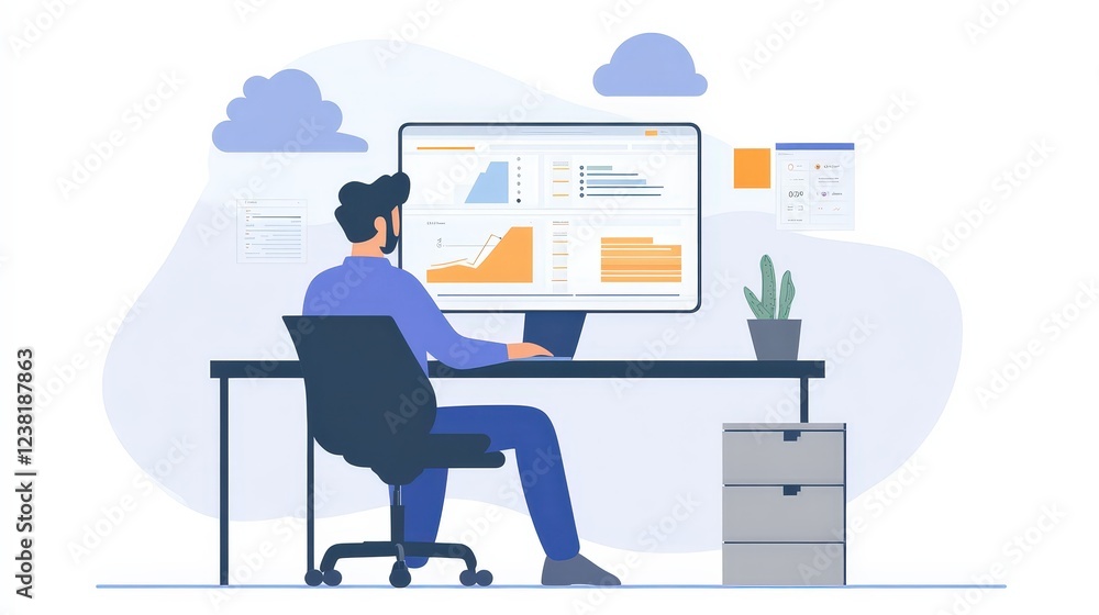 Poster business manager using cloud-based financial software to track expenses and budgets in real time.