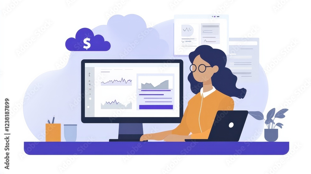 Poster business manager using cloud-based financial software to track expenses and budgets in real time.