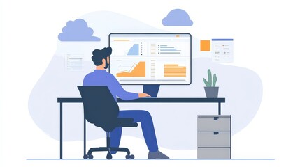business manager using cloud-based financial software to track expenses and budgets in real time.