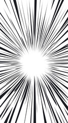 Comic book black radial lines overlay on white background. Action lines motion or movement effect. Manga anime cartoon radial speed 