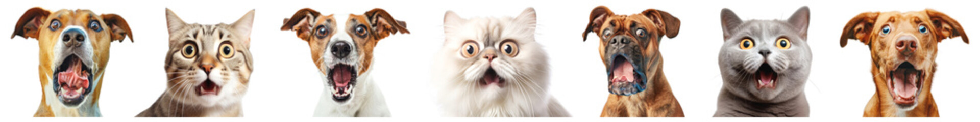 Surprised pet png cut out element set, transparent background