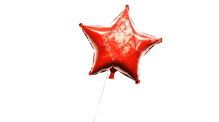 Red star shaped balloon floating on transparent background