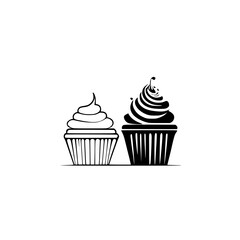 Two Cupcakes: A Black and White Delight. This image showcases two cupcakes, one with vanilla frosting and the other with chocolate, creating a visually appealing contrast.