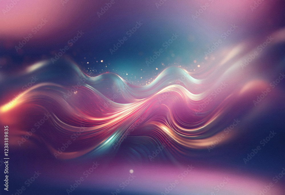 Poster abstract sci-fi background featuring a double exposure effect. swirling, iridescent waves of light a