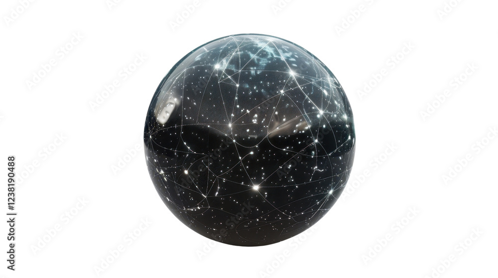 Aufkleber global network connecting points of light inside transparent sphere on transparent background