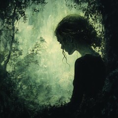 Fototapeta premium Captivating Portrait of a Woman in a Serene Forest Setting