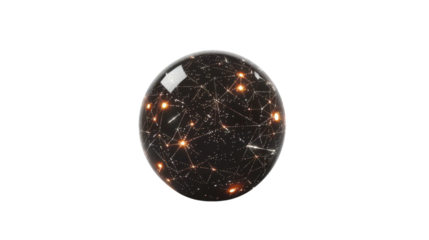 Black sphere showing interconnected network with transparent background