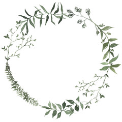 Fototapeta premium Watercolor greenery leaves and branch frame illustration