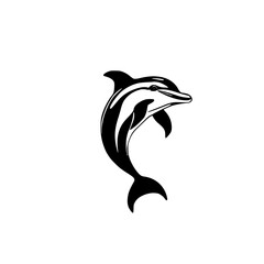 Majestic Dolphin Leaping: A Black and White Vector Illustration of a Dolphin in Mid-Air, Set Against a Circular Background. Perfect for nature lovers and marine life enthusiasts.