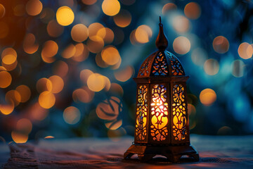 Fototapeta premium Beautiful greeting card with holiday composition for happy celebrate Ramadan, abstract vivid composition consists of fictional unreal fantastic vision on background