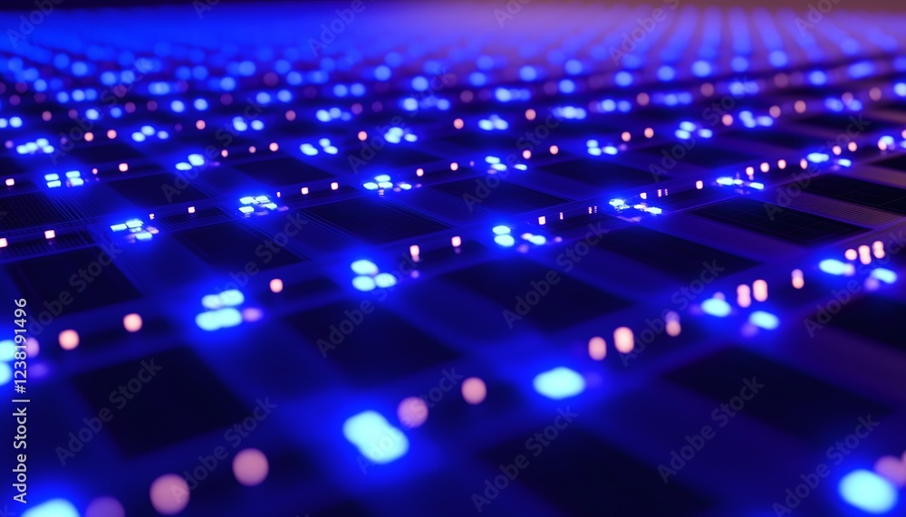Poster illuminated grid of technological circuit boards
