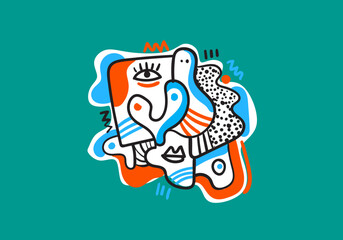 hand drawn vector illustration of an abstract face portrait featuring both male and female figures.