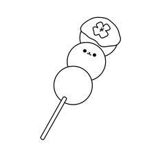 A cartoon drawing of a fruit skewer with a banana on top