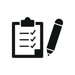 Clipboard and pencil set stationery icon in flat style, featuring a clipboard with paper and a sharp pencil, perfect for office, school, and productivity themes.