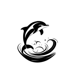 Majestic Dolphin Leaping: A Stunning Black and White Ocean Graphic