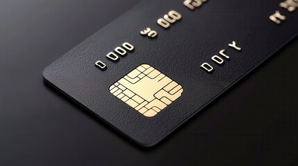 Close-up of a modern black credit card with a gold chip, symbolizing digital payments and finance in today's economy.