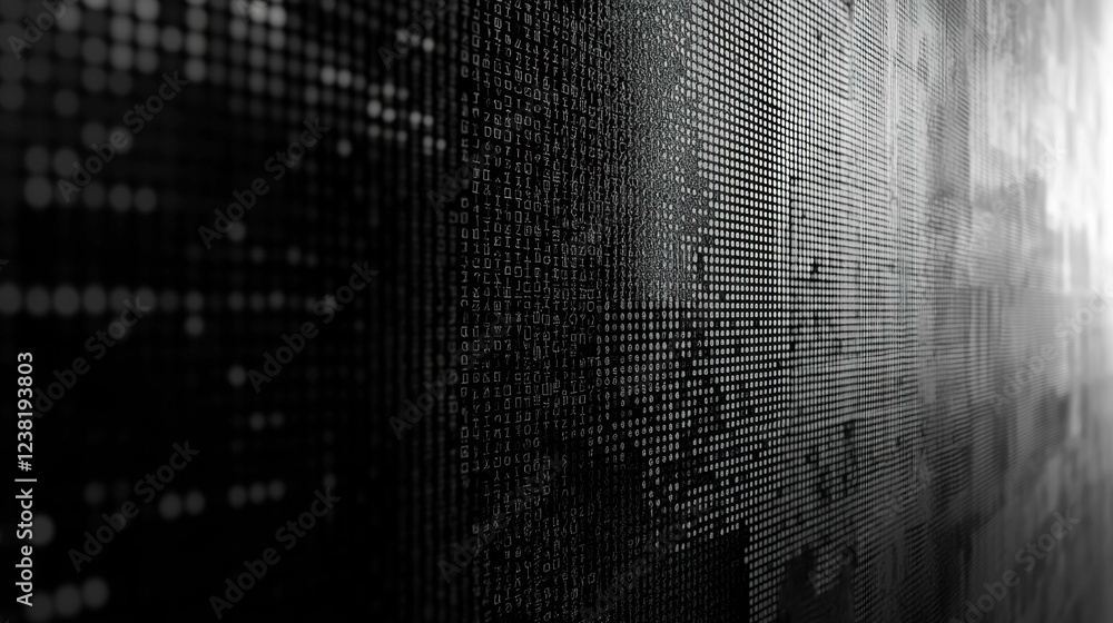 Poster abstract digital patterns with binary code and dark background
